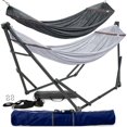 thumbnail image 1 of Tranquillo 600lb Capacity 2 Persons 2 Hammocks Included/Foldable Portable Hammocks with Stand, Tree Straps, Carry Bags for Garden Camping, Grey, 1 of 19
