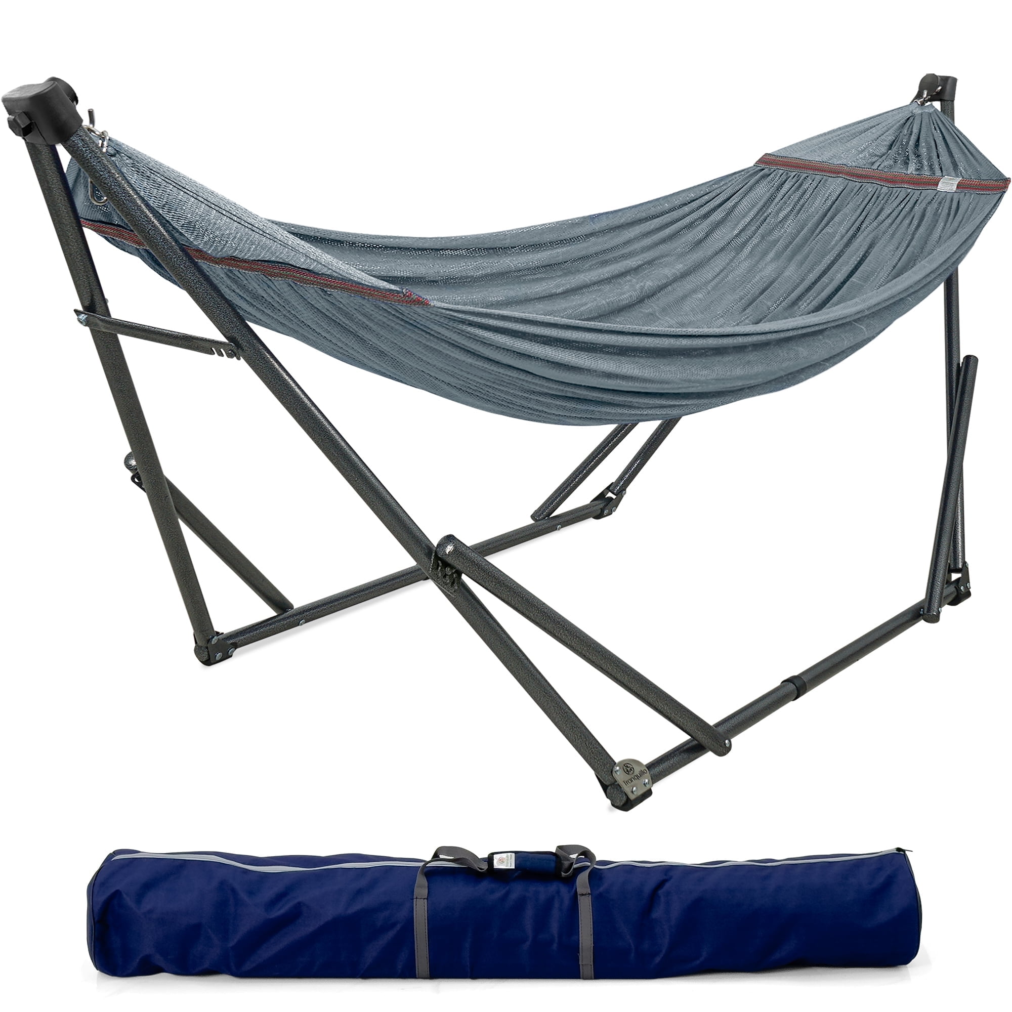 Tranquillo Adjustable Hammock Stand 600 lbs Capacity, Collapsible Camping Hammock and Stand, Double Hammock with Stand for 2 Persons, Quick & Easy Assembly Garden Yard Patio Lawn, Grey