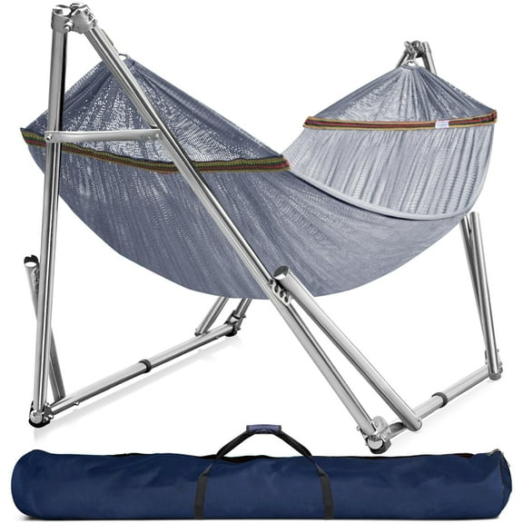 Tranquillo Adjustable Hammock Stand, Collapsible Camping Hammock and Stand, 650 lbs Capacity Deluxe Double Hammock Stand for 2 Persons, Portable Everywhere Easy Assembly Non-Slip and Noise-Free, Grey