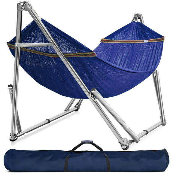 Tranquillo Adjustable Hammock Stand, Collapsible Camping Hammock and Stand, 650 lbs Capacity Deluxe Double Hammock Stand for 2 Persons, Portable Everywhere Easy Assembly Non-Slip and Noise-Free, Blue