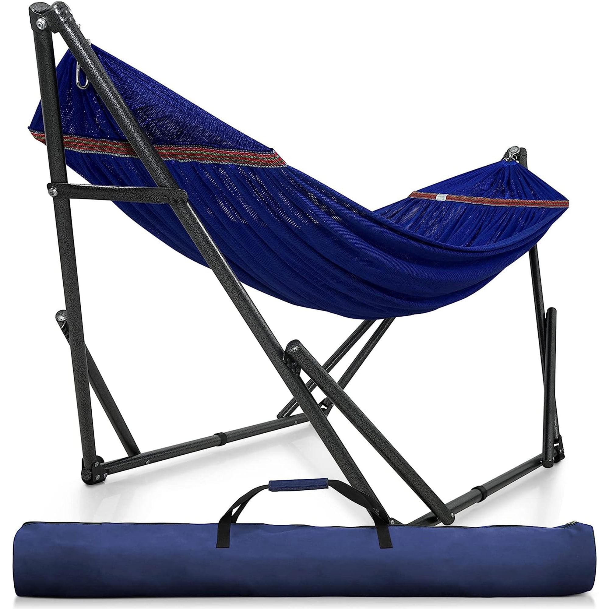 Tranquillo Adjustable Hammock Stand / Collapsible Hammock with Stand – Picnic Hammock Stand and 2 Layered Polyester Hammock Net for 2 Persons with Carry Bag - Supports up to 550lbs, Blue