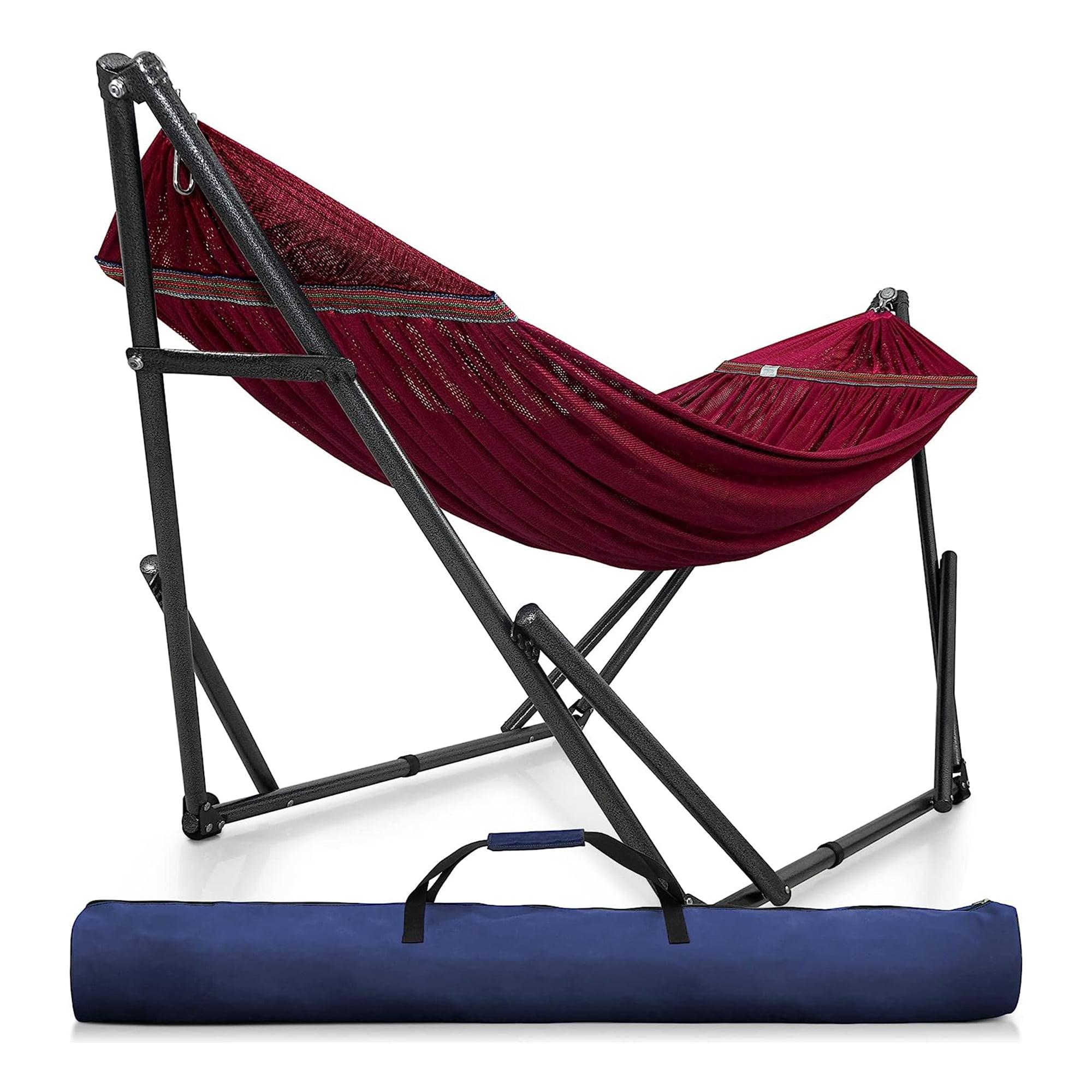 Tranquillo Adjustable Hammock Stand / Collapsible Hammock with Stand – Picnic Hammock Stand and 2 Layered Polyester Hammock Net for 2 Persons with Carry Bag - Supports up to 550lbs, Red
