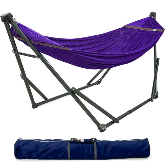 Tranquillo Camping Hammock and Stand, Collapsible Camping Hammock and Stand, 600 lbs Capacity Foldable Hammock for 2 Persons, Premium Noiseless No Screws Heavy Duty Multifunctional Stand, Purple