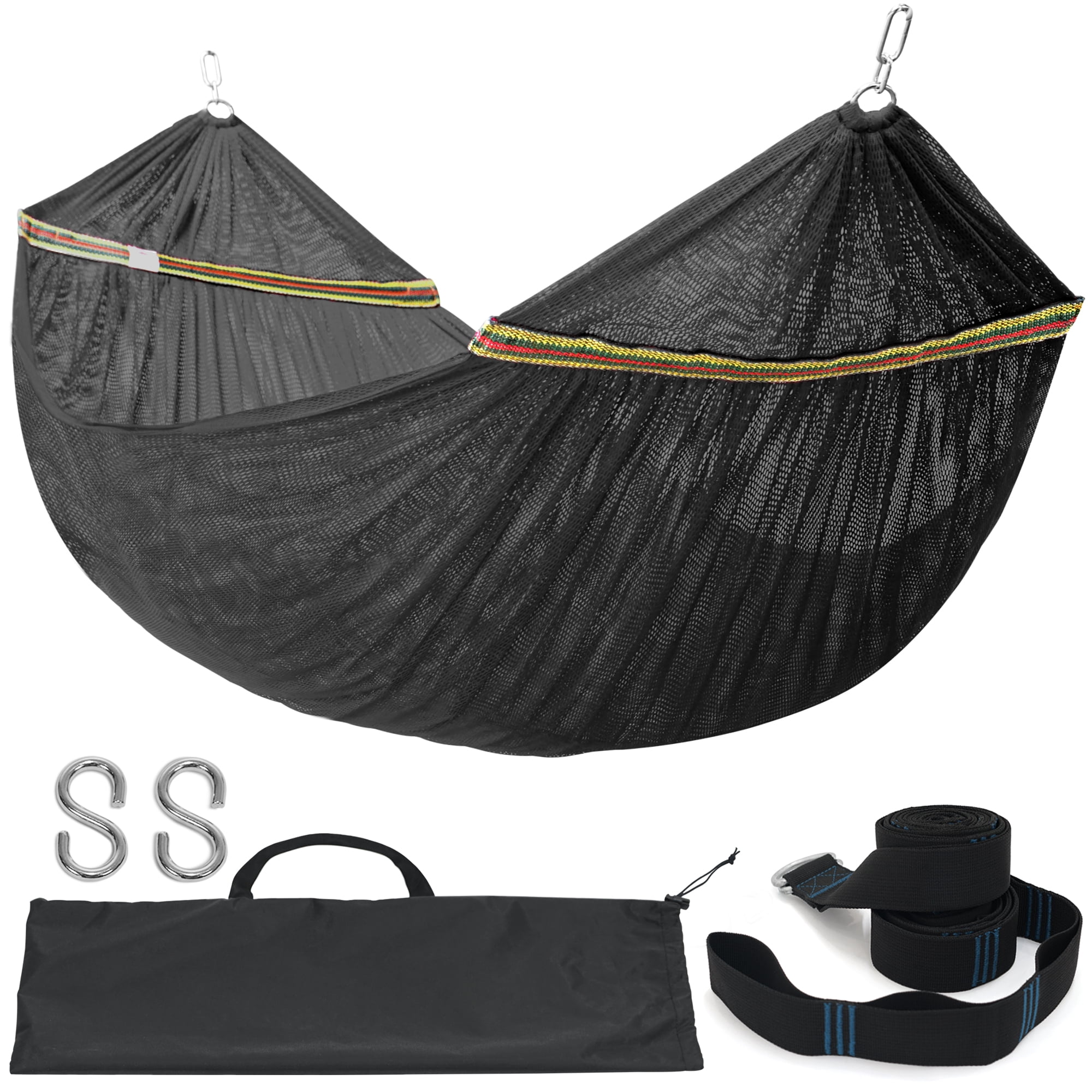 Tranquillo Double Hammock 2 Persons Polyester Hammock 550lbs with Hammock Tree Straps, Black