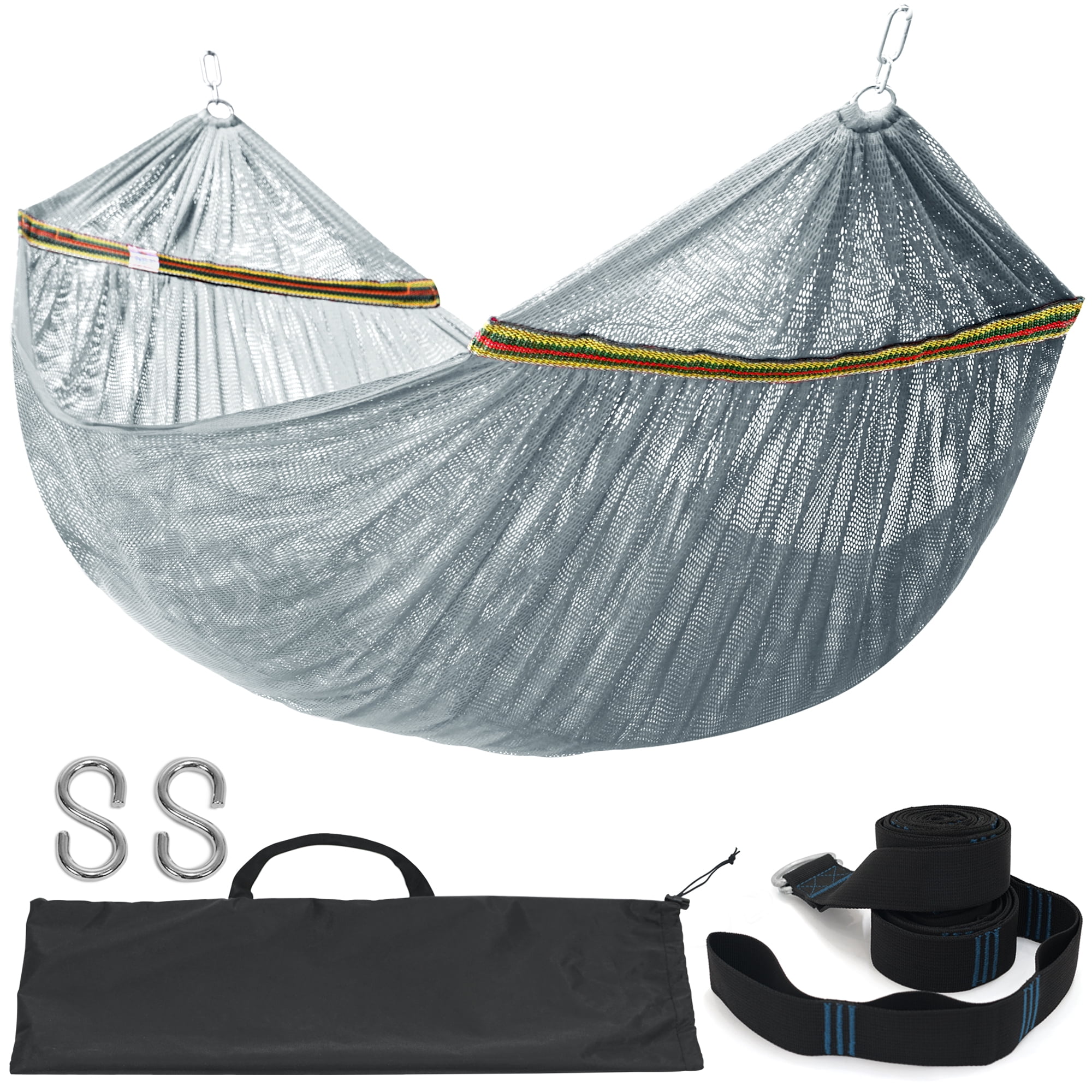 Tranquillo Double Hammock 2 Persons Polyester Hammock 550lbs with Hammock Tree Straps, Grey