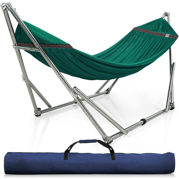 Tranquillo Double Hammock with Stand 600lb Capacity Stainless Steel Double Hammock with Spreader Bar/Sturdy Flexible Hammock Stand Portable, Outdoor Indoor, Peacock