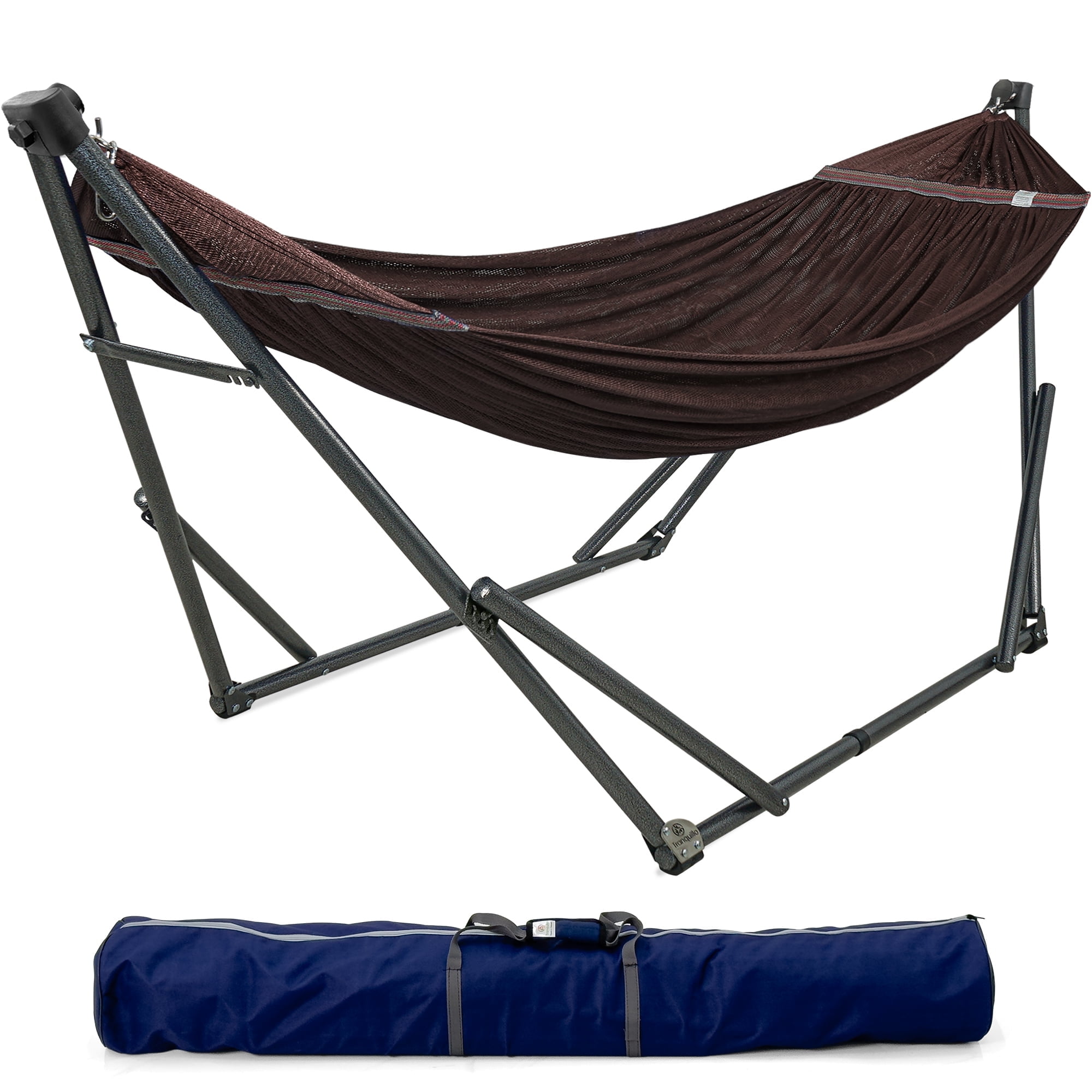 Tranquillo Foldable Hammock Stand Collapsible 600 lbs Capacity Double Hammock Stand 30s Fold, Brown