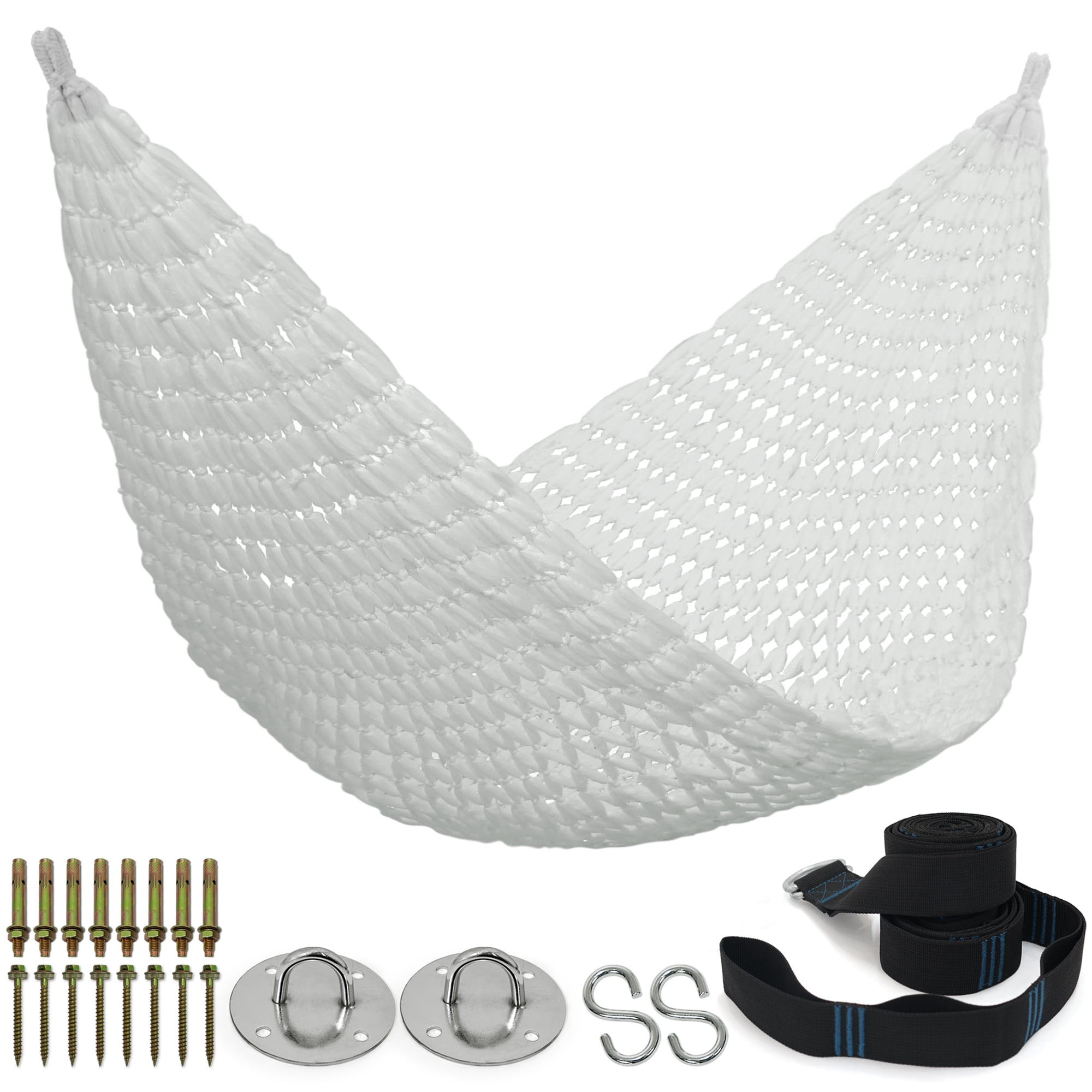 Tranquillo White Woven Polyester Double Hammock with Hanging Kit
