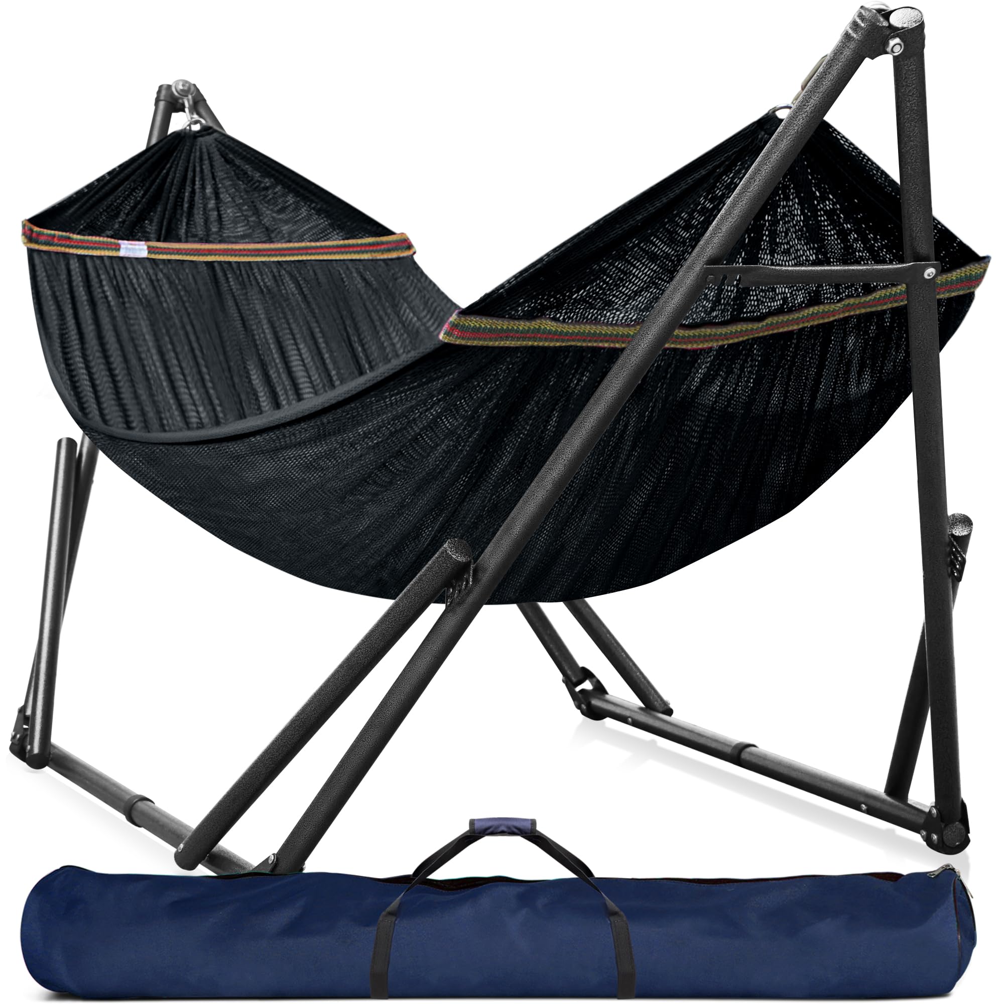 Tranquillo Hammock Stand 600 lbs Capacity, Instant 20s Foldable, 3-Year Warranty Hammock with Stand, 2 Person Camping Revolutionary Portable No Screws, Premium Hammocks, Black