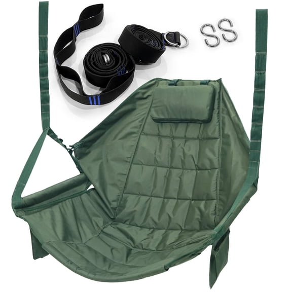 Tranquillo Hanging Hammock Chair, Patio Swing Chair, Outdoor Swing Chair with Headrest, Armrest, Cup Holders, Porch Swings Outdoor and Hammock Tree Straps, Net Moss Green