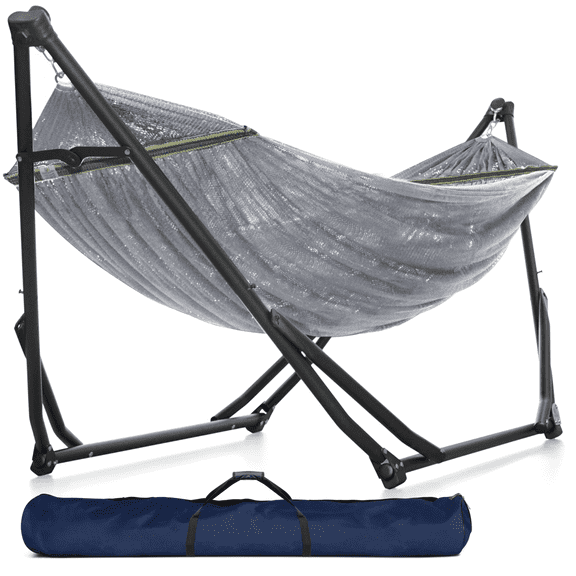 Tranquillo UniGen Hammock, Hammock Stands Heavy Duty Indoor/Outdoor Hammock with Signature Steel Stand, 600lbs Premium Foldable, Durable 2-Layered Soft Polyester, Grey