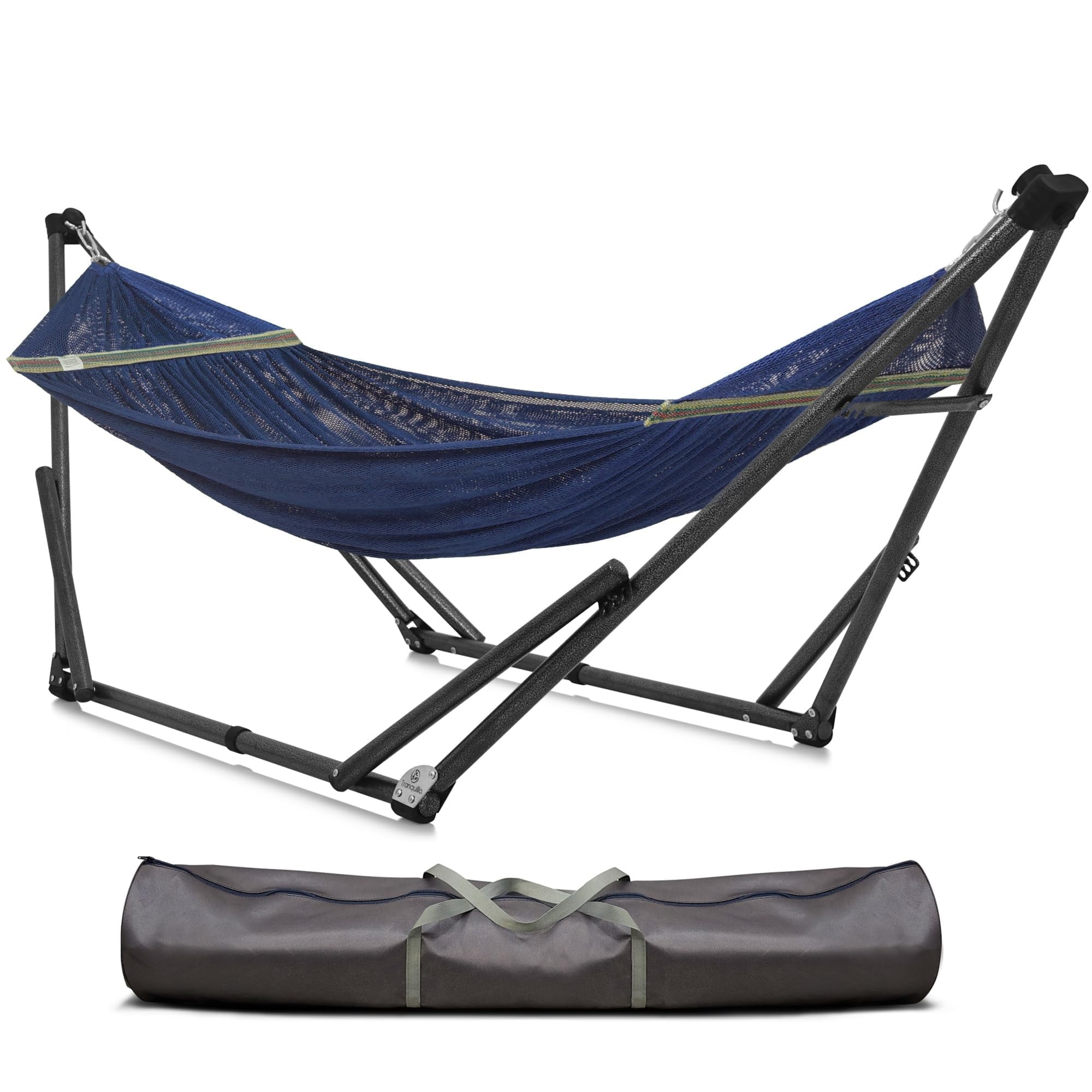 Aegean Blue Collapsible Steel Hammock Stand with Canvas Hammock