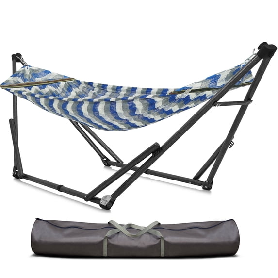 Tranquillo Uniki Collapsible Hammock Stand, Folding Camping Hammock and Stand, 550 lbs Capacity Double Hammock Stand for 2 Persons, Chevron
