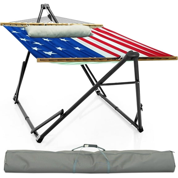 Tranquillo Unity Adjustable Hammock Stand, 800 lbs Capacity Steel Double Hammock Stand for 2 Persons, American Flag
