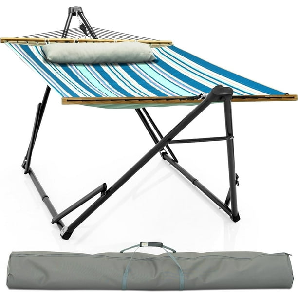 Tranquillo Unity Adjustable Hammock Stand, 800 lbs Capacity Steel Double Hammock Stand for 2 Persons, Blue Leaf