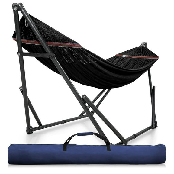Tranquillo Universal 116" Double Hammock with Adjustable Stand & Bag, Black