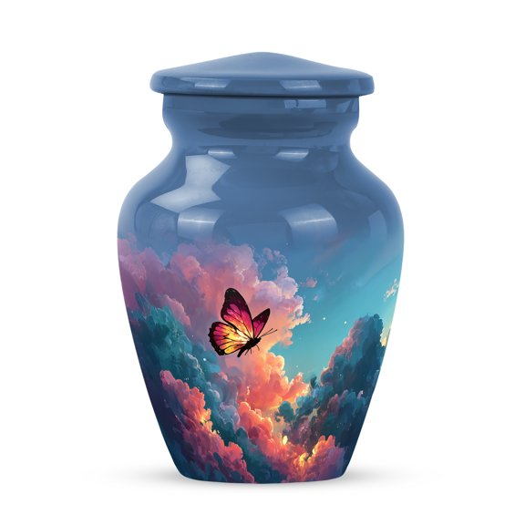 Tranqurn Butterfly Small Urns for Human Ashes Keepsake - Decorative Blue Urn for Adult Male & Female - Clouds Cremation, Funeral & Burial Urn for Husband Adult Remains 3 Inch