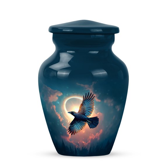 Tranqurn Crow Small Urn for Ashes for Women - Keepsake Green Urns for Human Ashes Adult Man - Bird Burial Urns for Adult Male - Sun Memorial Urn for Mother & Father - 3 Inch