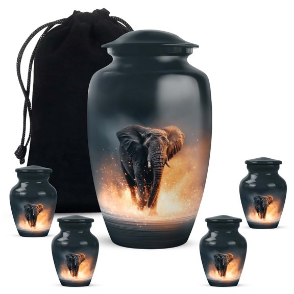 Tranqurn Elephant Large and Small Funeral Urn for Adult Male and Female - Black Cremation Urn for Ashes for Women - Combo of 10 Inch and 3 Inch Keepsake - Burial, Memorial,