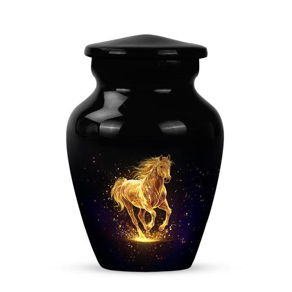 Tranqurn Golden Horse Keepsake Urns for Adult Ashes Male Female - Black Cremation Urn for Human Mother Father - Tiny Urn for Mom Dad 3 Inch