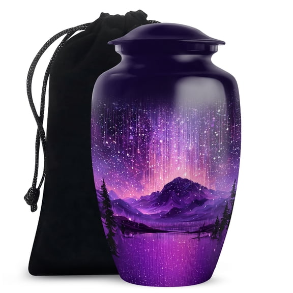Tranqurn Purple Aurora Borealis Mountain Landscape Urns for Ashes for Women and Men - Large Funeral Cremation Urns for Human Ashes - Burial Urn for Ash Adult Male 10 Inch