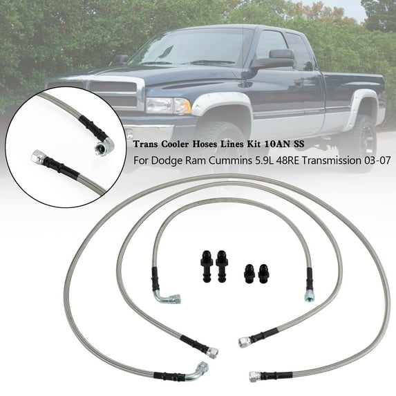 Trans Cooler Hoses Lines Kit 10AN SS For Ram Cummins 5.9L 48RE Transmission