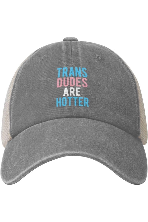 Trans Dudes are Hotter, Funny Transgender LGBT Cowboy Hat Vintage Mesh Baseball Cap Women Dad Hat Men Sun Hat Black