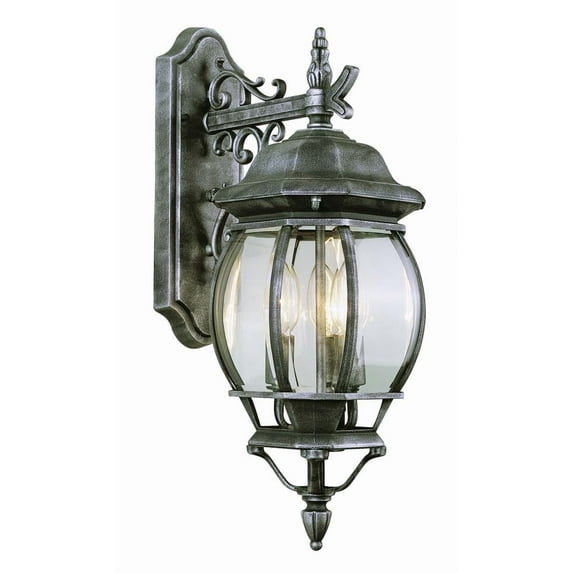Three Light Black Copper Clear Beveled Glass Wall Lantern