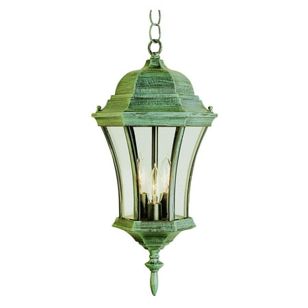 Three Light Black Gold Clear Curved Glass Hanging Lantern