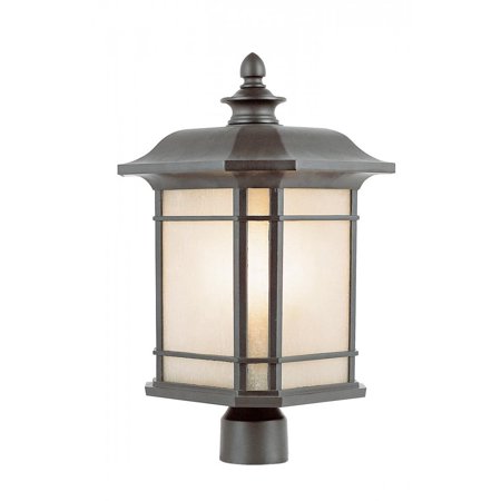 One Light Rust Tea Stained Linen Glass Post Light