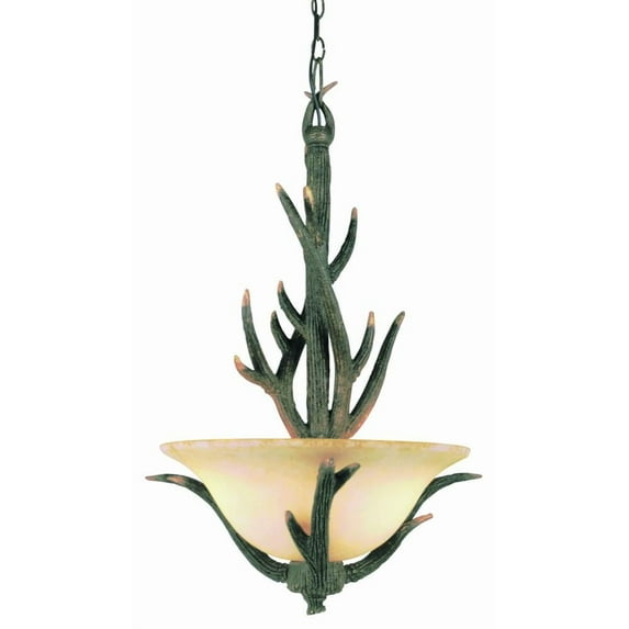 Three Light Crushed Stone Glass Replica Deer Antler Up Pendant