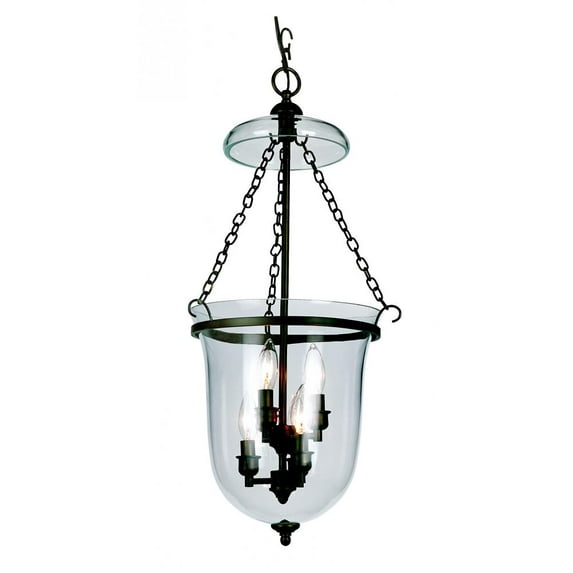 Six Light Clear Glass Rubbed Oil Bronze Foyer Hall Pendant