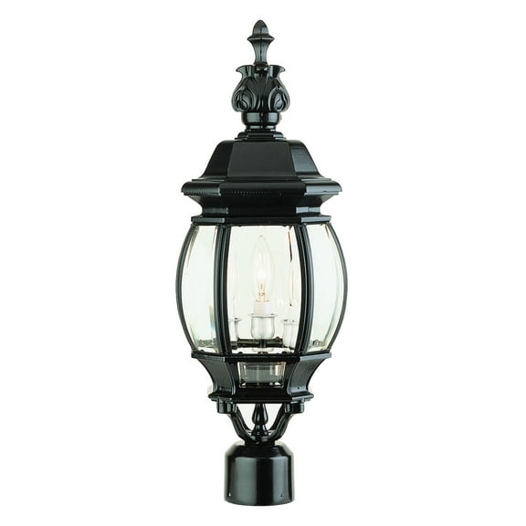 Three Light Black Clear Beveled Glass Post Light