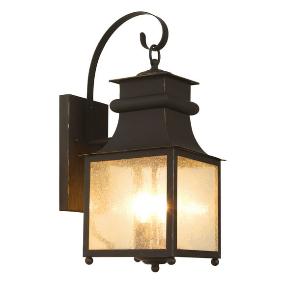 Three Light Weathered Bronze Amber Seeded Glass Wall Lantern