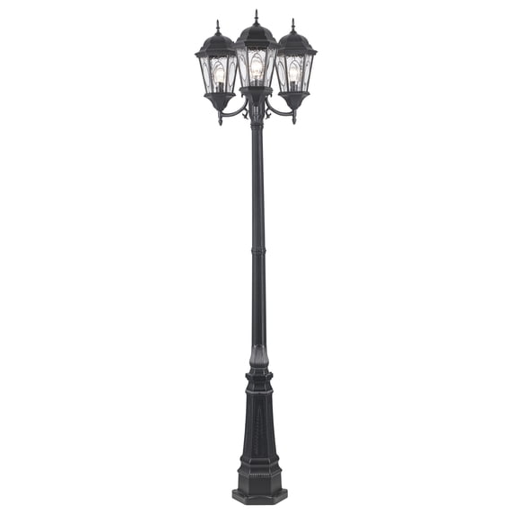 Three Light Black Water, Clear Oval Window Glass Post Light