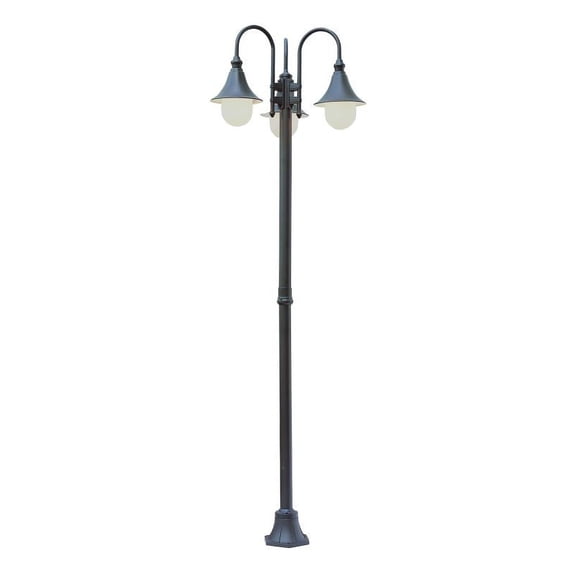 Three Light Swedish Iron Polycarbonate, Opal Globe Glass Post Light