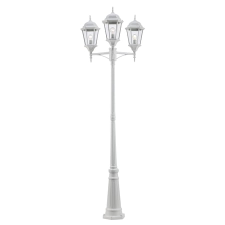 Three Light White Clear Beveled Glass Post Light