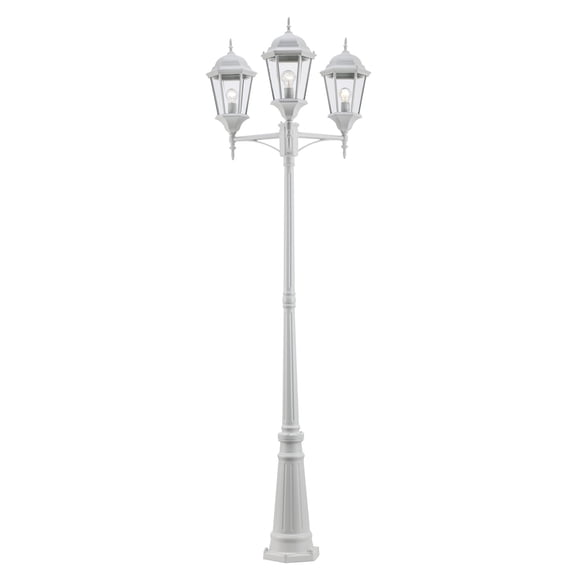 Three Light White Clear Beveled Glass Post Light