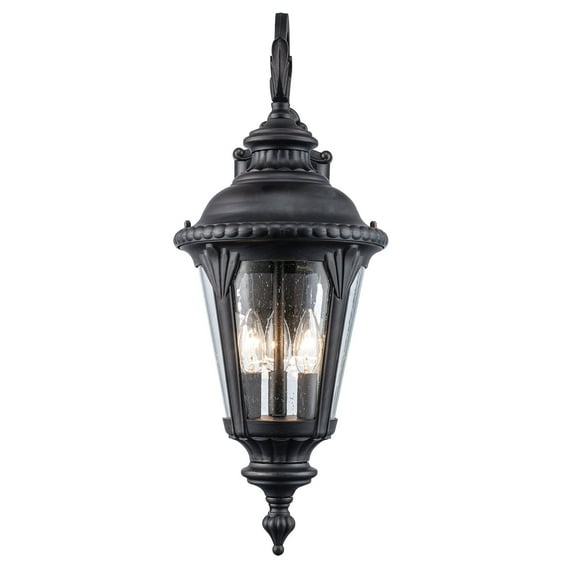 Three Light Rust Clear Seeded Glass Wall Lantern