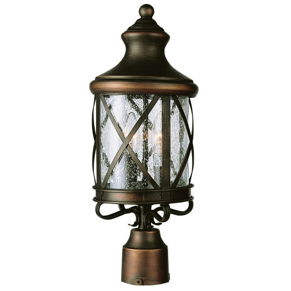 Three Light Rubbed Oil Bronze Clear Seeded Glass Post Light