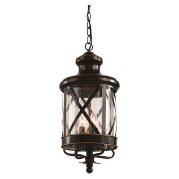 Three Light Rubbed Oil Bronze Clear Seeded Glass Hanging Lantern