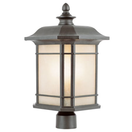 One Light Black Tea Stained Linen Glass Post Light