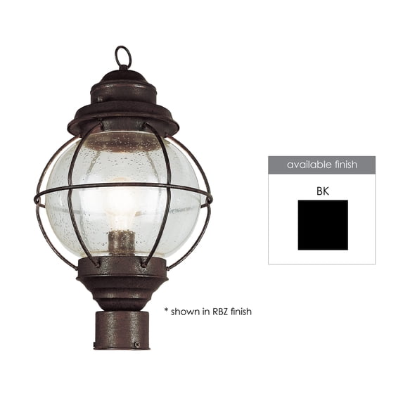 One Light Black Clear Seeded Glass Post Light