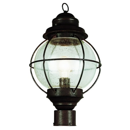 One Light Rustic Bronze Clear Seeded Glass Post Light