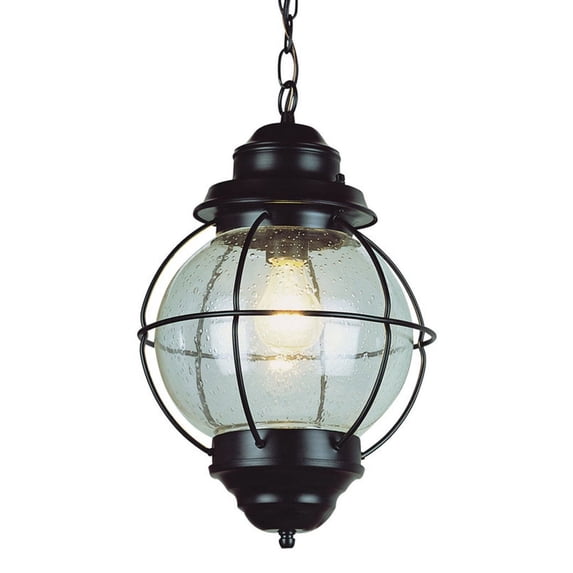 One Light Black Clear Seeded Glass Hanging Lantern
