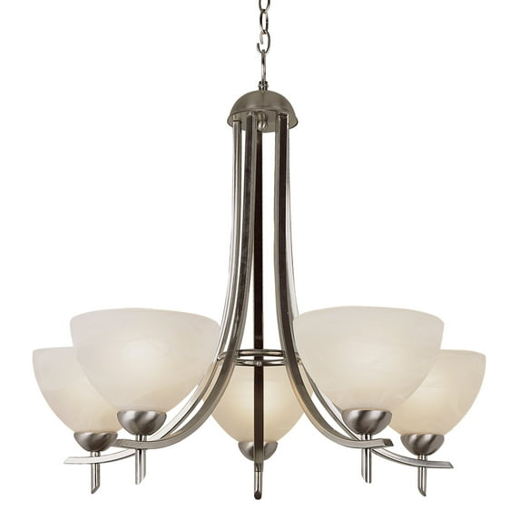 Five Light Frosted Glass Rubbed Oil Bronze Up Chandelier