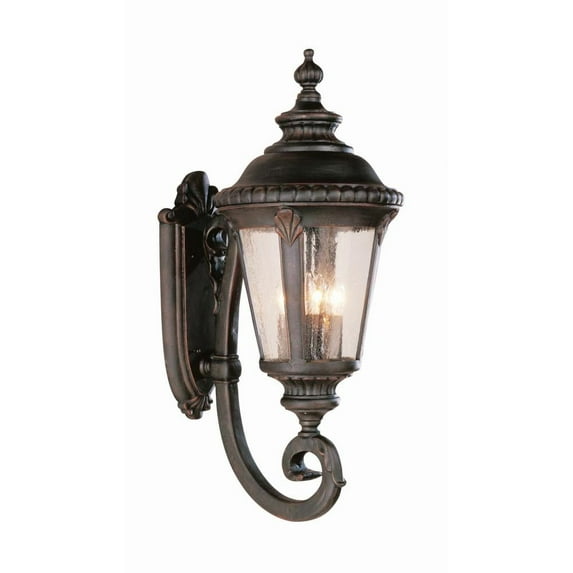 Four Light Black Gold Clear Seeded Glass Wall Lantern
