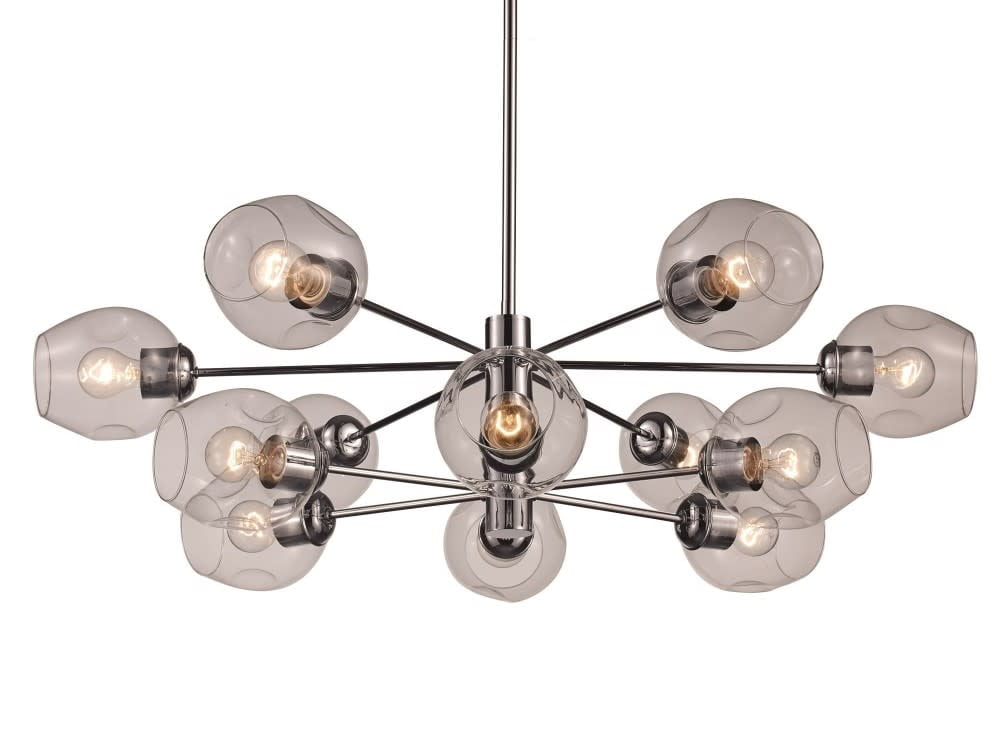 Mid-Century Modern 40" Chrome Sputnik Pendant with Dimpled Glass Shades