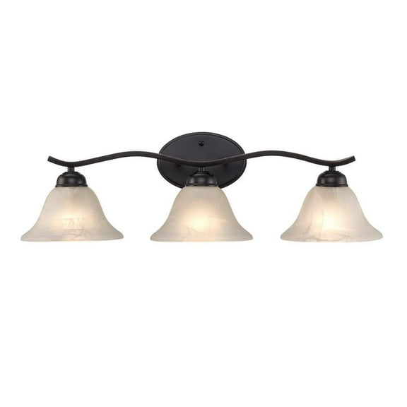 Bel Air Lighting Hollyslope 26 in. 3-Light Oil Rubbed Bronze Bathroom Vanity Light Fixture with Marbleized Glass Shades