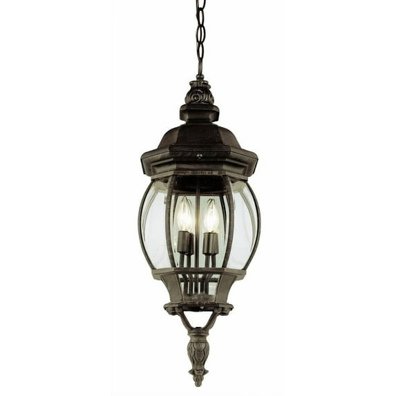 Four Light Swedish Iron Clear Beveled Glass Hanging Lantern